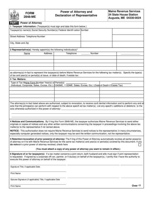 Fillable Form 2848-Me - Power Of Attorney And Declaration Of Representative Template Printable pdf