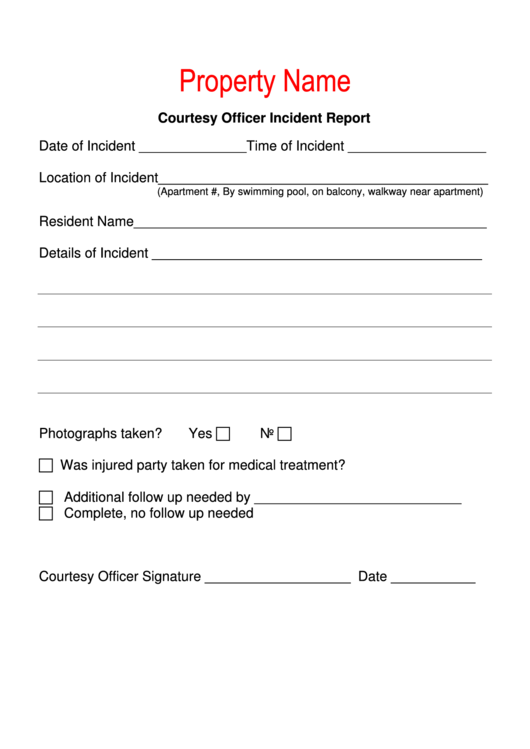 Property Incident Report Printable pdf