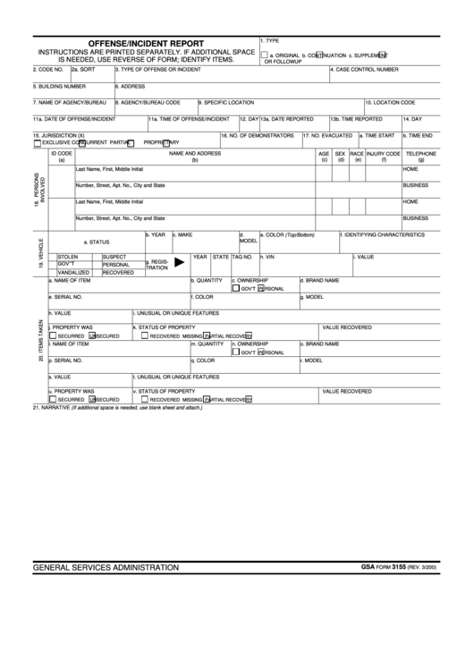 Offense Incident Report Printable pdf