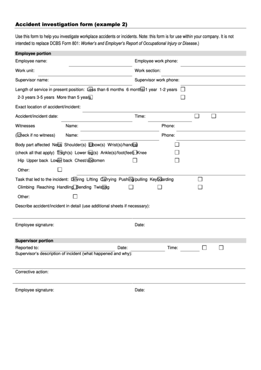 Accident Investigation Form (Example 2) Printable pdf