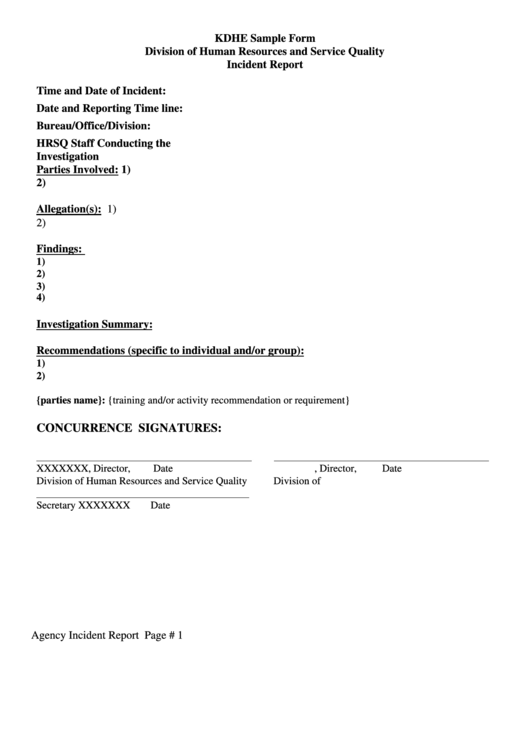 Incident Report Sample Printable pdf