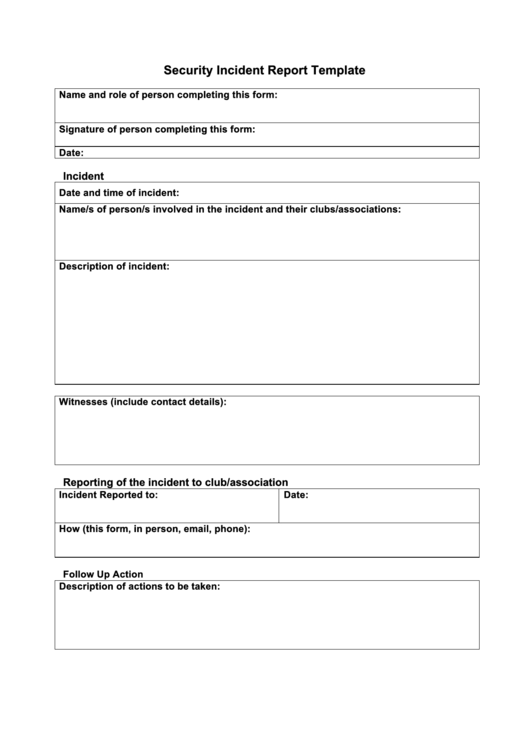 Fillable Security Incident Report Template Printable pdf