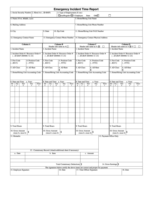 Emergency Incident Time Report Form printable pdf download