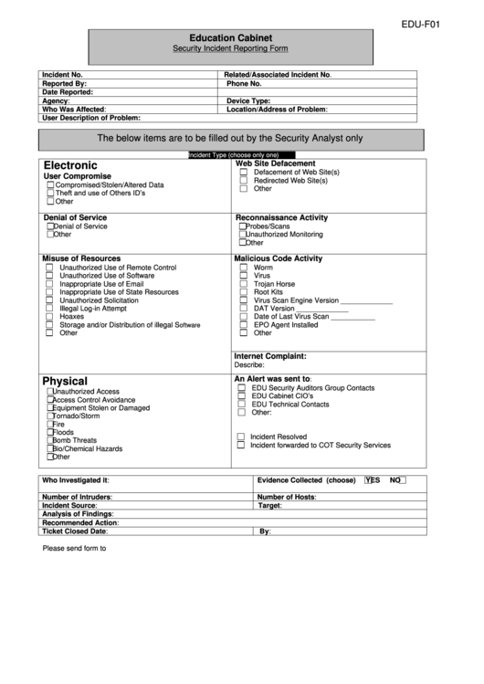 Security Incident Reporting Form Printable pdf