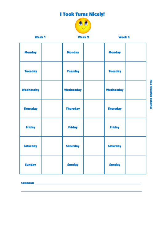 I Took Turns Nicely! Responsibility Chart Printable pdf