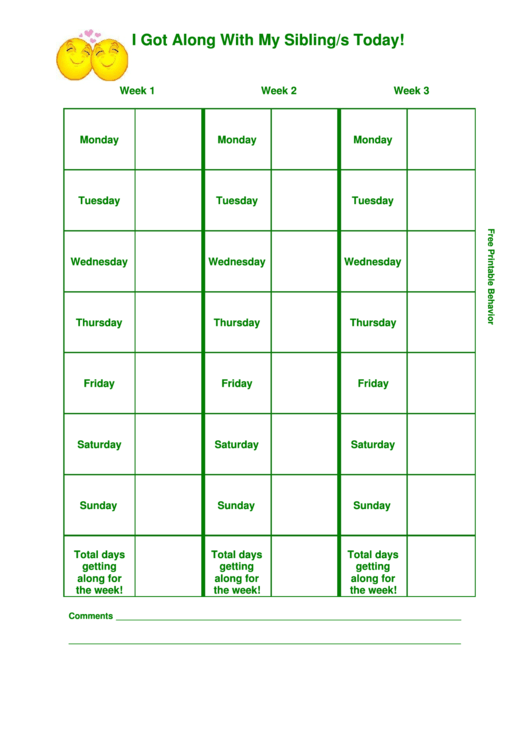 I Got Along With My Siblings Today! Responsibility Chart Printable pdf