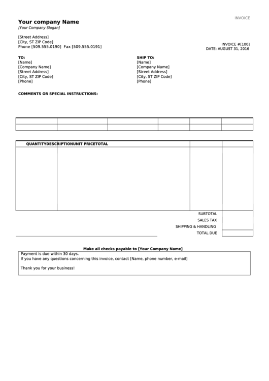Simple Invoice Template Printable pdf