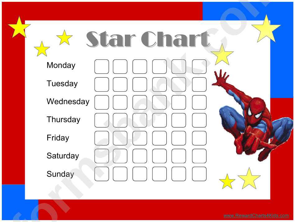 Star Reward Chart - Spiderman printable pdf download