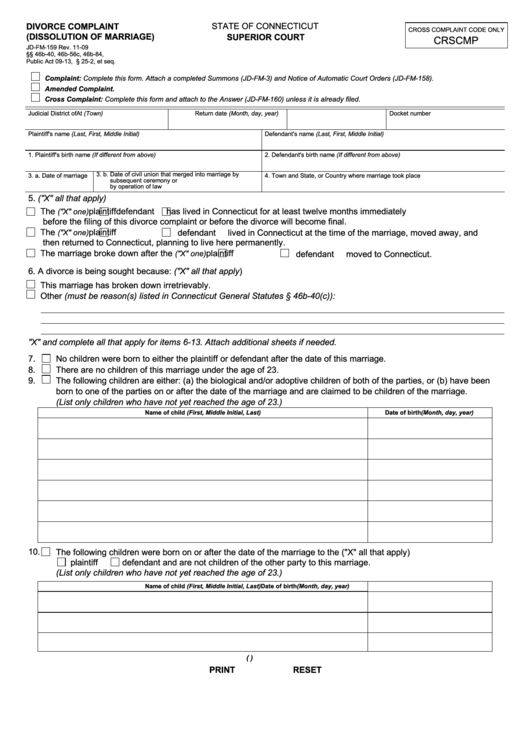Fillable Divorce Complaint Printable pdf