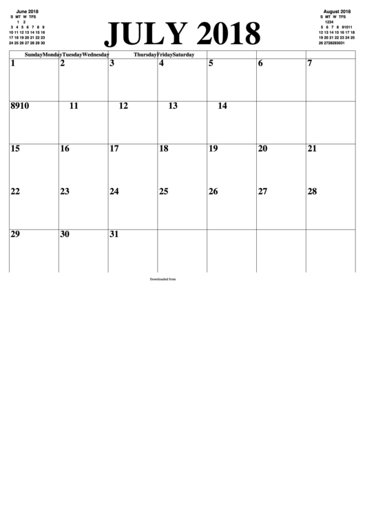 2018 July Calendar Template Printable pdf
