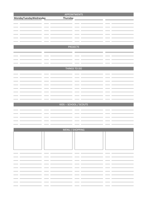 2009 Planner Weekly Pages Printable pdf