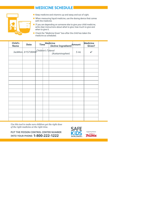 Medicine Schedule Template Printable pdf