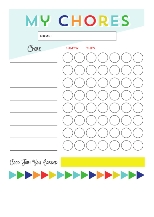 Chore Chart For Older Kids Printable pdf