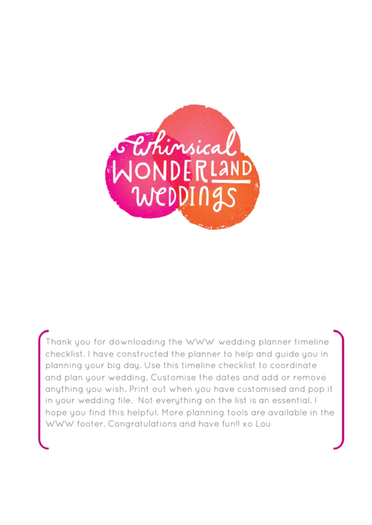 Wedding Planner Timeline Checklist Printable pdf