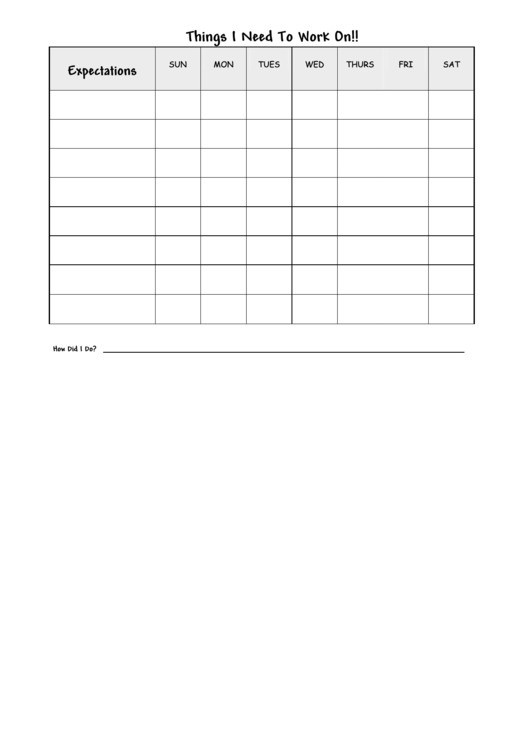Things I Need To Work On Behavior Management Chart Printable pdf
