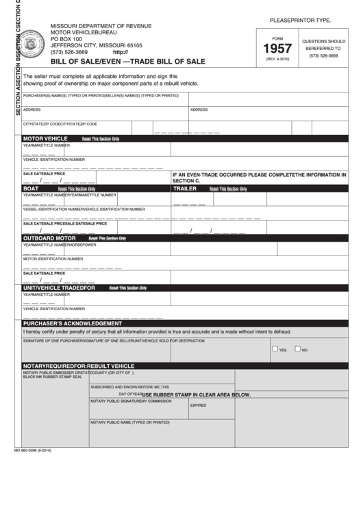 Fillable Form 1957 - Bill Of Sale/even - Trade Bill Of Sale, Form 5049 - Notice Of Sale Or Transfer Printable pdf