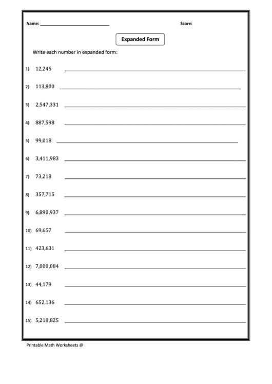 Expanded Form Printable pdf