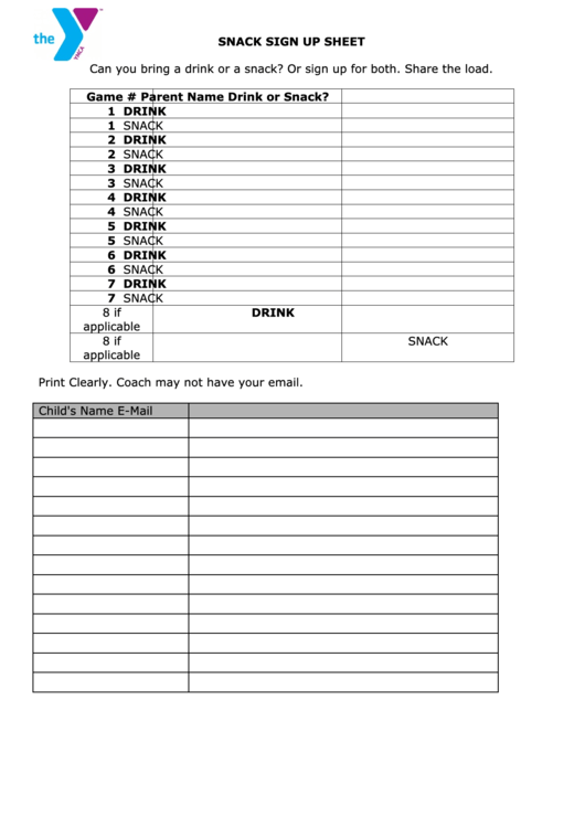 Snack Sign Up Sheet Printable Pdf Download