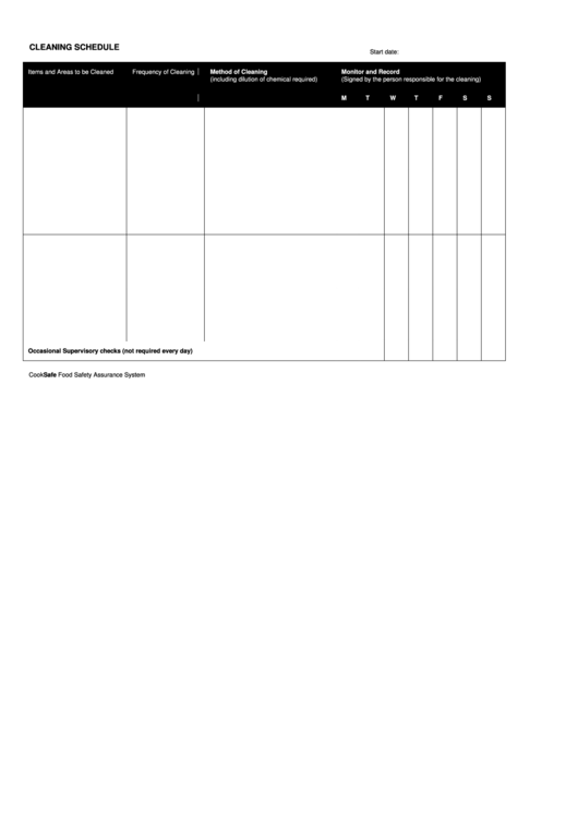 Cleaning Schedule Template printable pdf download