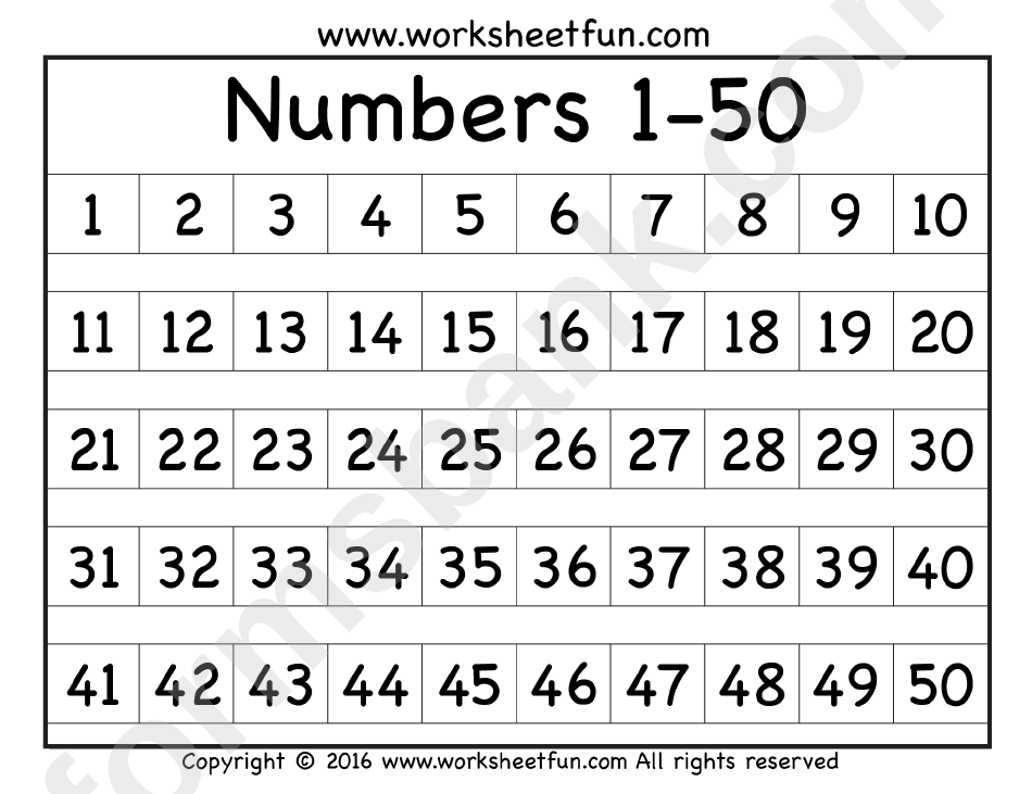 1 50 number chart template printable pdf download