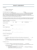 Fillable Sublet Agreement Form Printable pdf