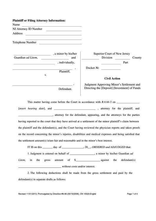 Civil Action Form - Judgment Approving Minor