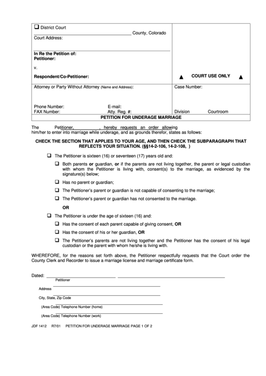 Fillable Petition For Underage Marriage Printable pdf
