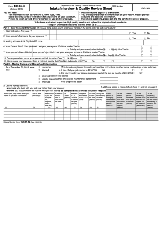 Form 13614-c - Intake/interview & Quality Review Sheet