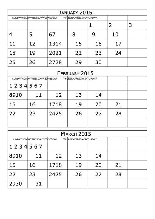 Monthly Calendar Template - 2015 Printable pdf