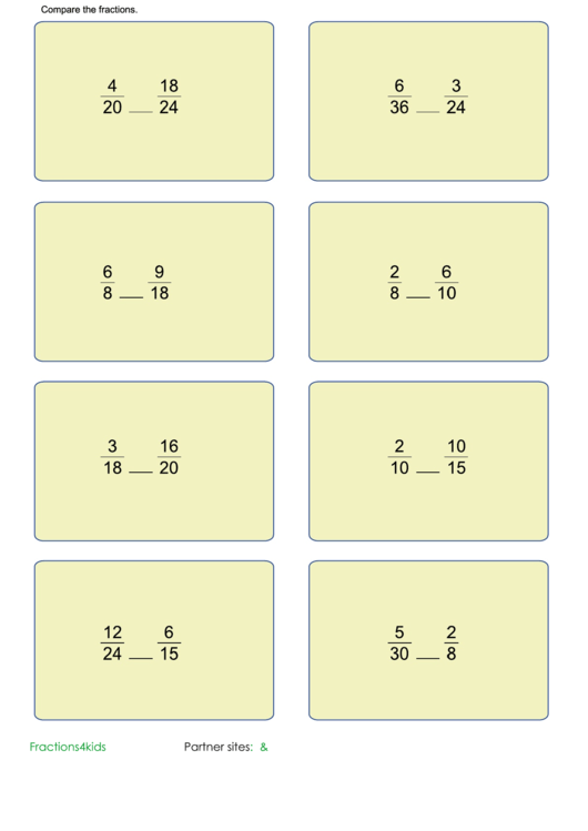 Comparing The Fractions Worksheet printable pdf download