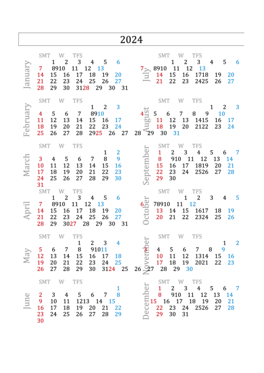 2024 Yearly Calendar Template Printable pdf