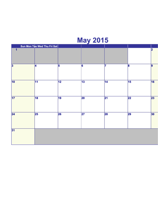 Calendar Template - May 2015 Printable pdf