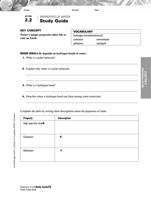 Properties Of Water Worksheet Template Printable pdf