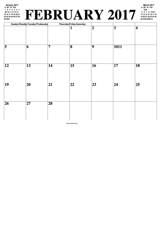February 2017 Calendar Template Printable pdf