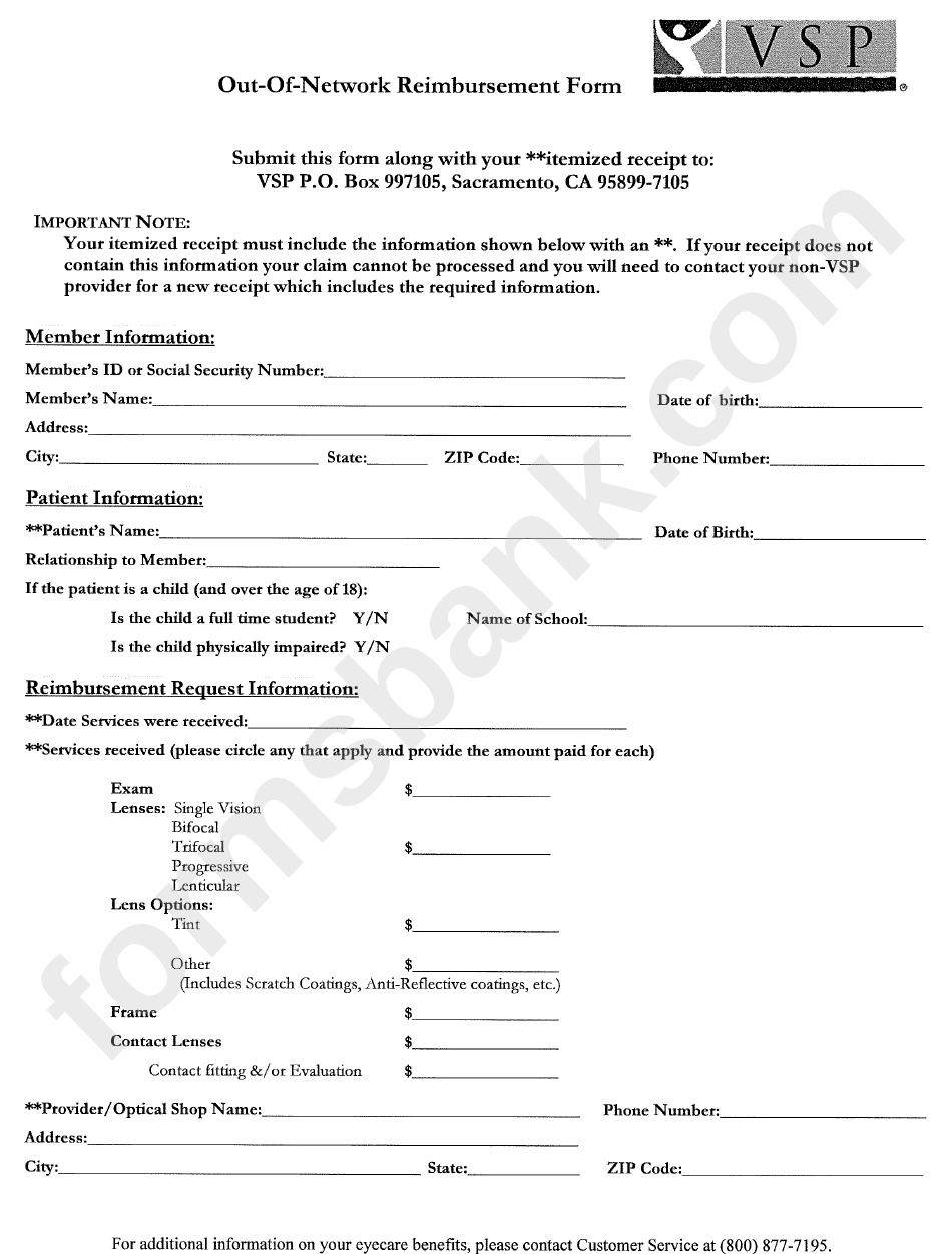 Vsp Printable Claim Form Printable Forms Free Online