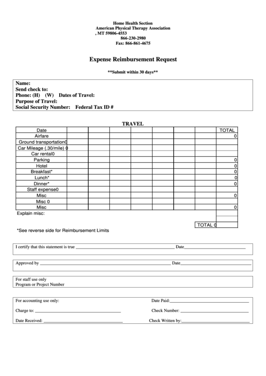 Expense Reimbursement Request Form Printable pdf