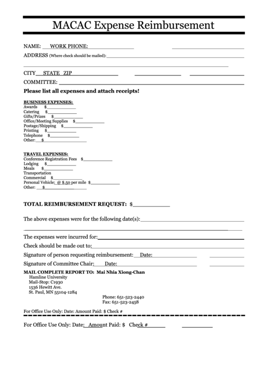 Expense Reimbursement Printable pdf