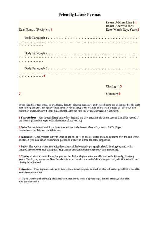 Friendly Letter Format Printable pdf