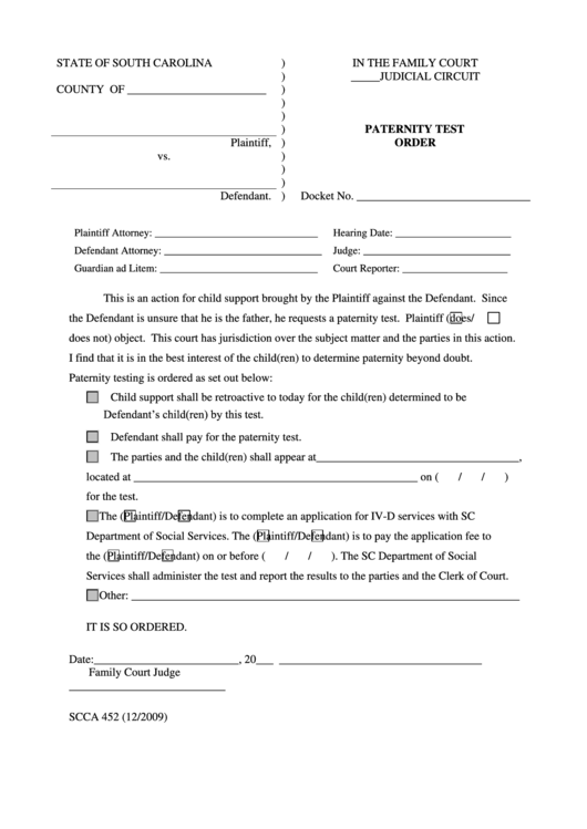 Paternity Test Order Printable pdf