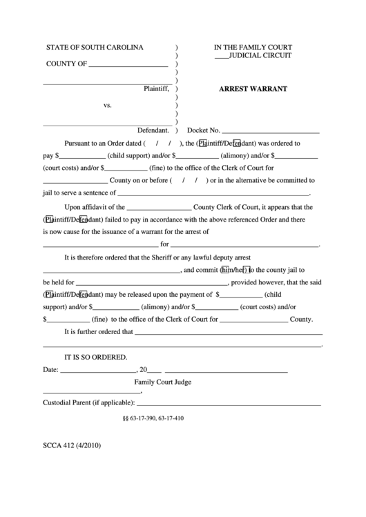 Arrest Warrant Printable pdf