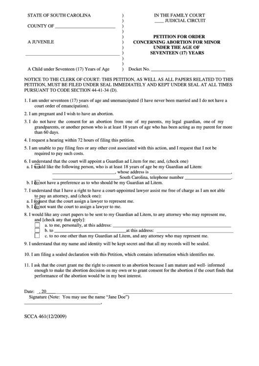 Petition For Order Concerning Abortion For Minor Under The Age Of Seventeen Printable pdf