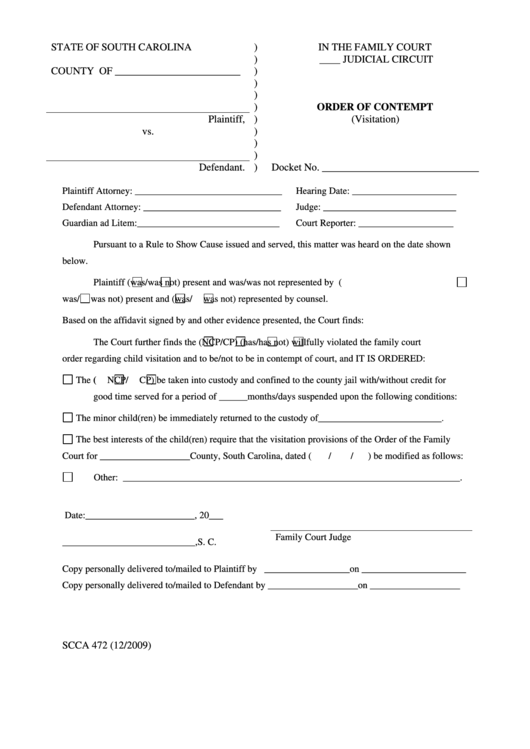Order Of Contempt Visitation Printable pdf