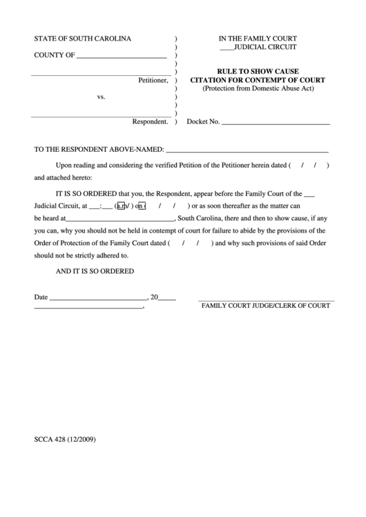 Rule To Show Cause Citation For Contempt Of Court Printable pdf