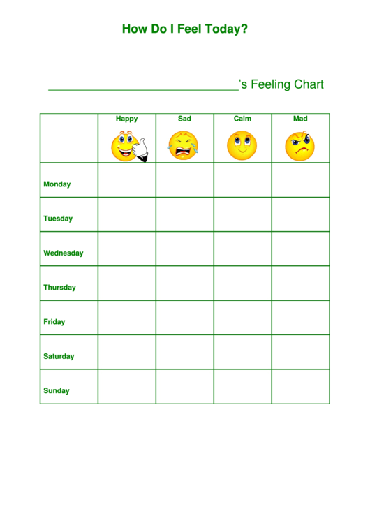How Do I Feel Today (Green) - Feeling Chart Printable pdf