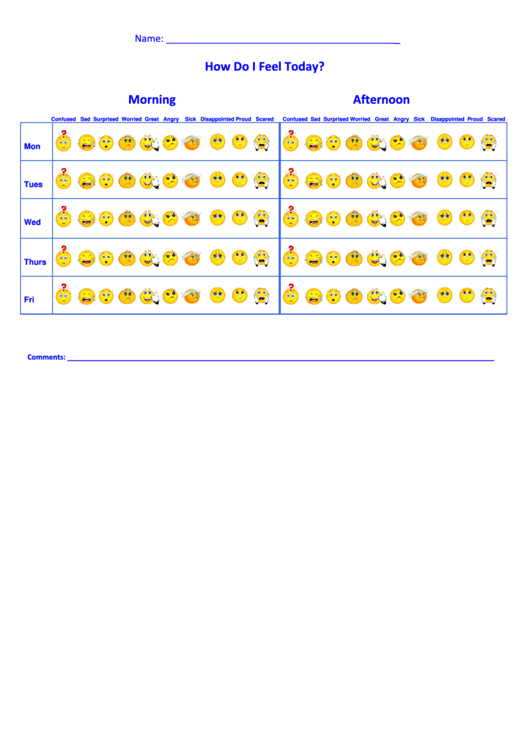 Fillable How Do I Feel Today Printable pdf