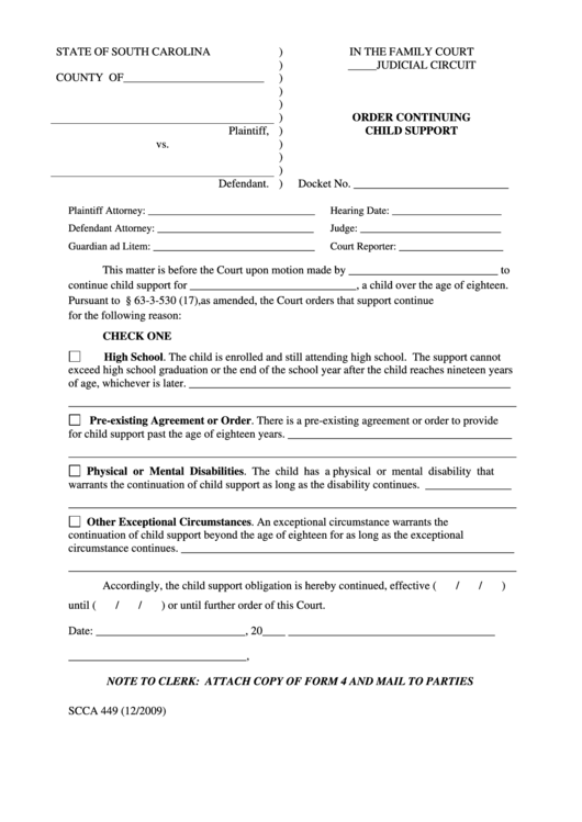 Order Continuing Child Support Printable pdf
