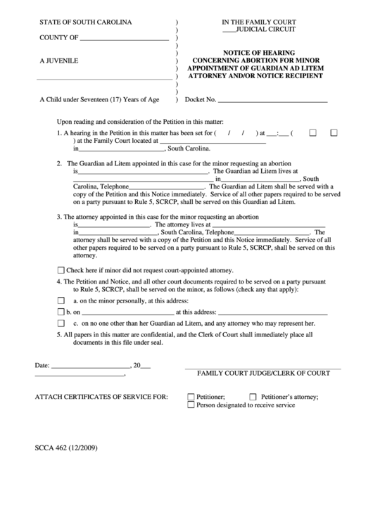 Notice Of Hearing Concerning Abortion For Minor Appointment Of Guardian Ad Litem Attorney And Or Notice Recipient Printable pdf