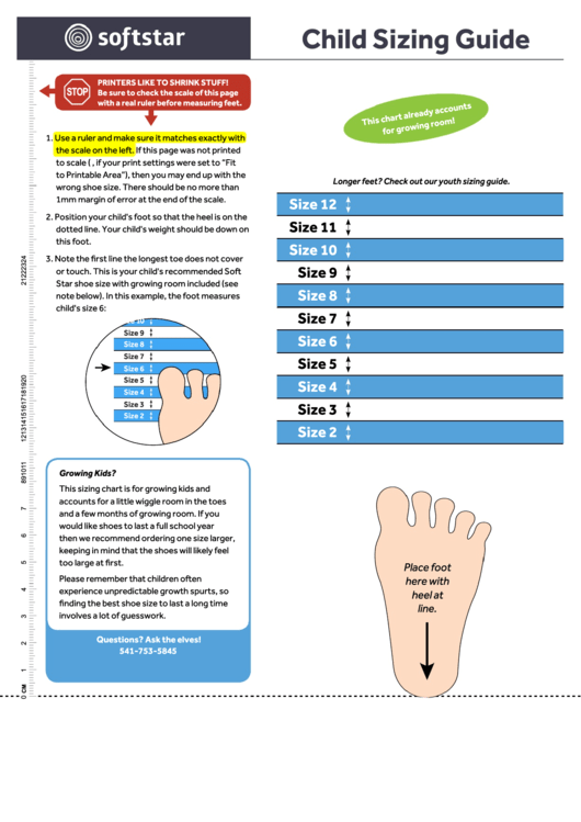 Softstar Child Shoe Sizing Guide printable pdf download