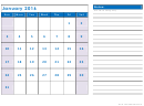 Monthly Calendar Template With Notes Blue - 2016