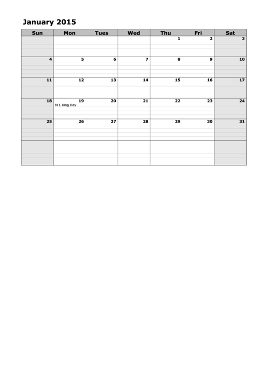 Monthly Calendar Template - 2015